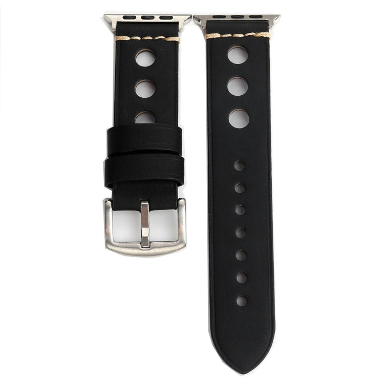For Apple Watch Series 7 45mm / 6 & SE & 5 & 4 44mm / 42mm 3 & 2 & 1 Retro Hole Genuine Leather Wrist Watch Band