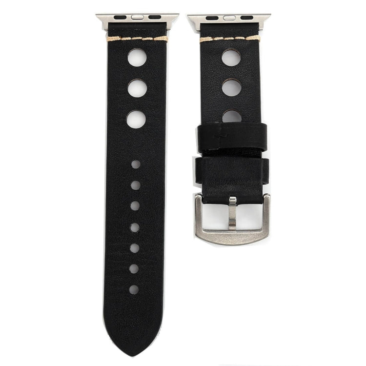 For Apple Watch Series 7 45mm / 6 & SE & 5 & 4 44mm / 42mm 3 & 2 & 1 Retro Hole Genuine Leather Wrist Watch Band