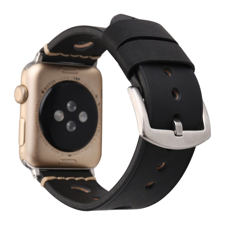 For Apple Watch Series 7 45mm / 6 & SE & 5 & 4 44mm / 42mm 3 & 2 & 1 Retro Hole Genuine Leather Wrist Watch Band