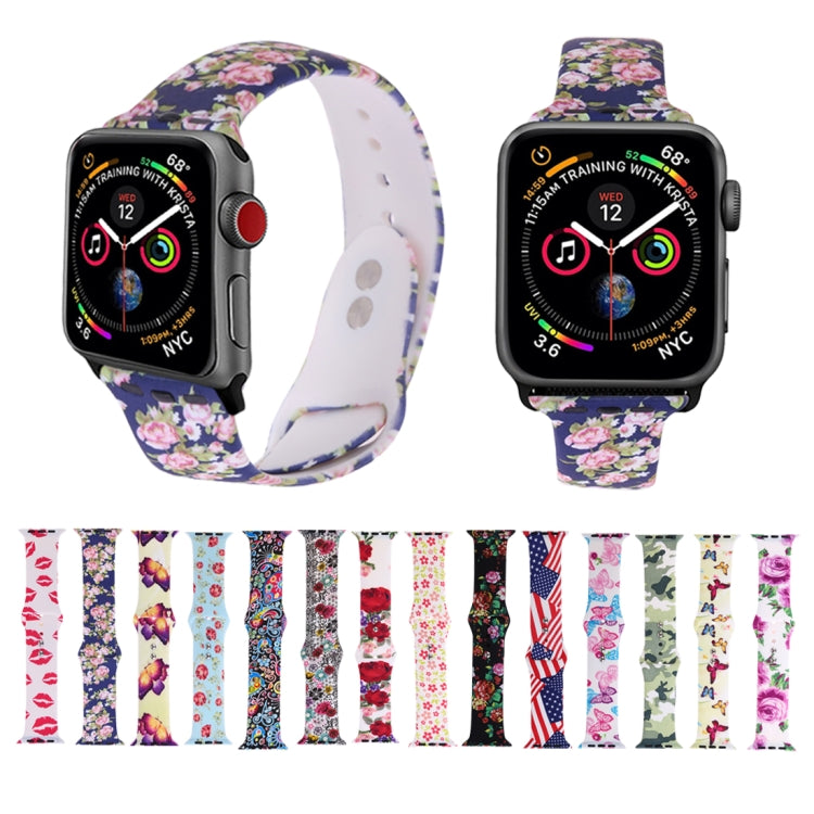 Silicone Printing Strap for Apple Watch Series 5 & 4 40mm (Color Flower Pattern)