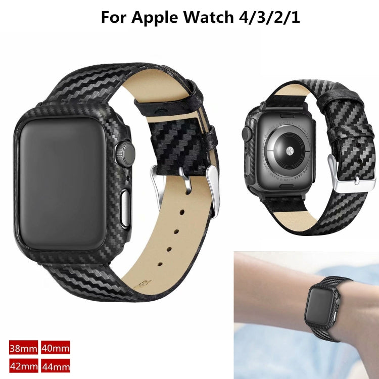 Genuine Leather Carbon Fiber Strap + Frame for Apple Watch Series 3 & 2 & 1 38mm