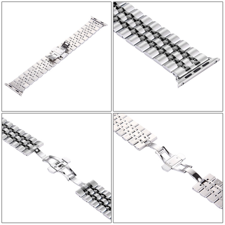 20mm Women Hidden Butterfly Buckle 7 Beads Stainless Steel Watch Band For Apple Watch 38mm(Silver Gold)