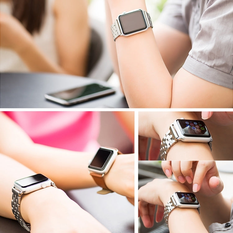 20mm Women Hidden Butterfly Buckle 7 Beads Stainless Steel Watch Band For Apple Watch 38mm(Silver Gold)