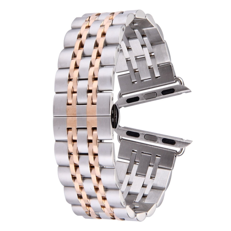 Hidden Butterfly Buckle 7 Beads Stainless Steel Watch Band For Apple Watch 42mm(Silver Gold)