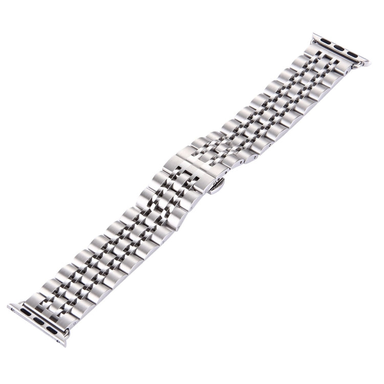 Hidden Butterfly Buckle 7 Beads Stainless Steel Watch Band For Apple Watch 42mm(Silver Gold)