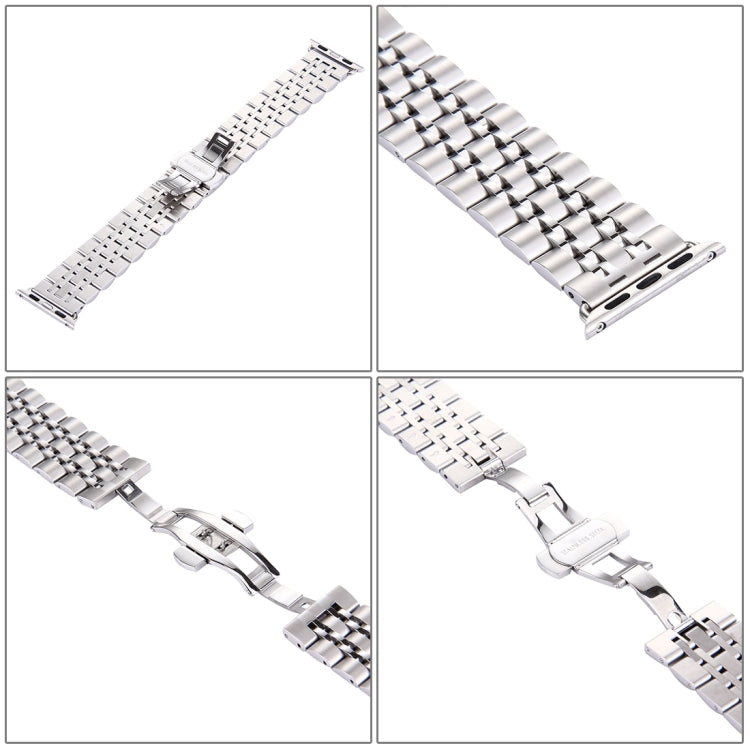 Hidden Butterfly Buckle 7 Beads Stainless Steel Watch Band For Apple Watch 42mm(Silver Gold)
