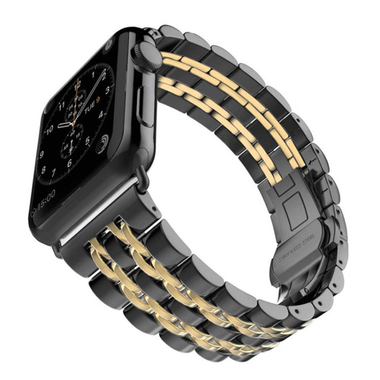 22mm Men Hidden Butterfly Buckle 7 Beads Stainless Steel Watch Band For Apple Watch 38mm