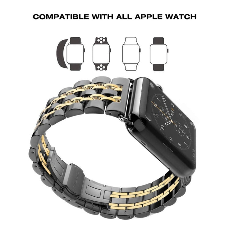 22mm Men Hidden Butterfly Buckle 7 Beads Stainless Steel Watch Band For Apple Watch 38mm