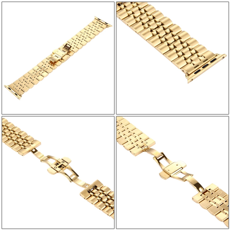 22mm Men Hidden Butterfly Buckle 7 Beads Stainless Steel Watch Band For Apple Watch 42mm