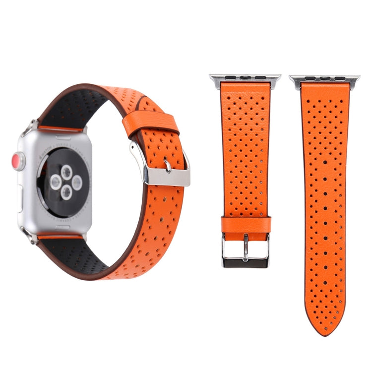 For Apple Watch Series 10 42mm / 9&8&7 41mm / SE 3&SE 2&6&SE&5&4 40mm / 3&2&1 38mm Simple Fashion Genuine Leather Hole Pattern Watch Band