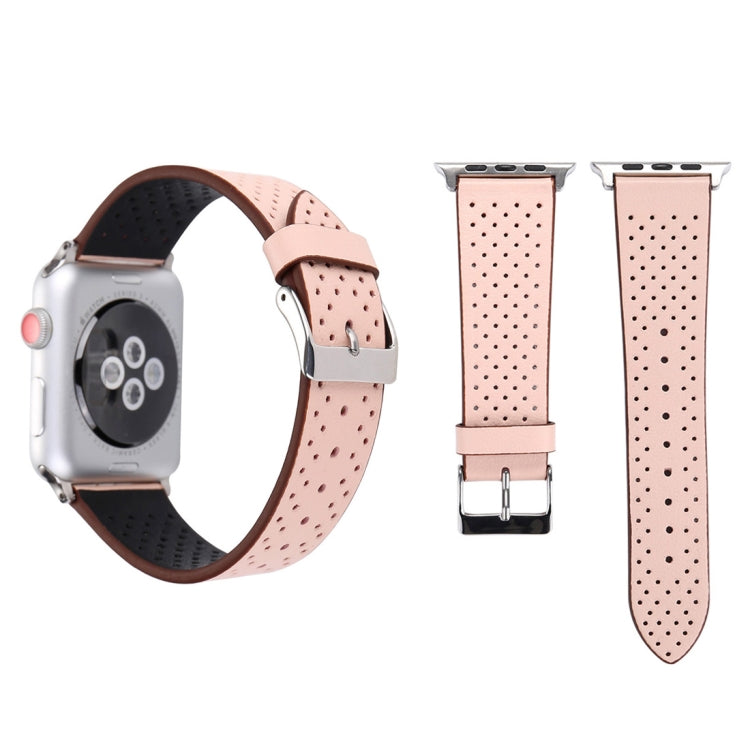 For Apple Watch Series 10 42mm / 9&8&7 41mm / SE 3&SE 2&6&SE&5&4 40mm / 3&2&1 38mm Simple Fashion Genuine Leather Hole Pattern Watch Band