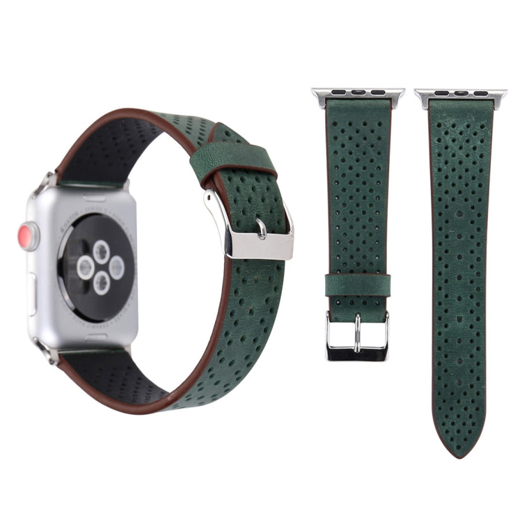 For Apple Watch Series 10 42mm / 9&8&7 41mm / SE 3&SE 2&6&SE&5&4 40mm / 3&2&1 38mm Simple Fashion Genuine Leather Hole Pattern Watch Band