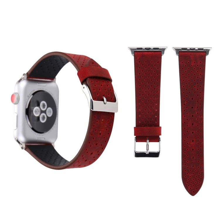 For Apple Watch Series 10 42mm / 9&8&7 41mm / SE 3&SE 2&6&SE&5&4 40mm / 3&2&1 38mm Simple Fashion Genuine Leather Hole Pattern Watch Band