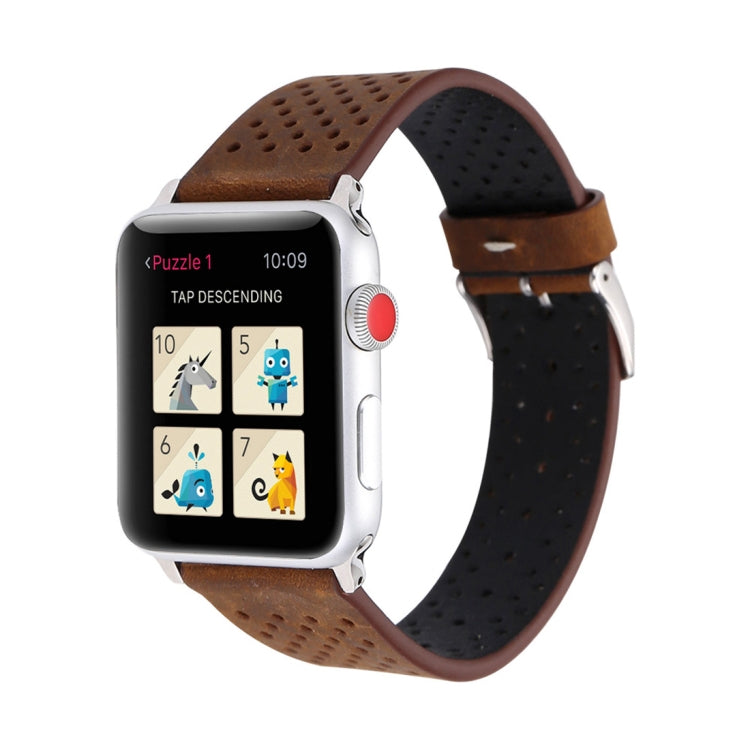 For Apple Watch Series 10 42mm / 9&8&7 41mm / SE 3&SE 2&6&SE&5&4 40mm / 3&2&1 38mm Simple Fashion Genuine Leather Hole Pattern Watch Band