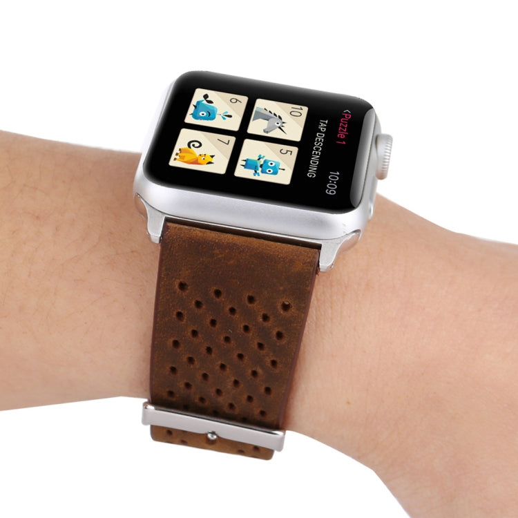 For Apple Watch Series 10 42mm / 9&8&7 41mm / SE 3&SE 2&6&SE&5&4 40mm / 3&2&1 38mm Simple Fashion Genuine Leather Hole Pattern Watch Band