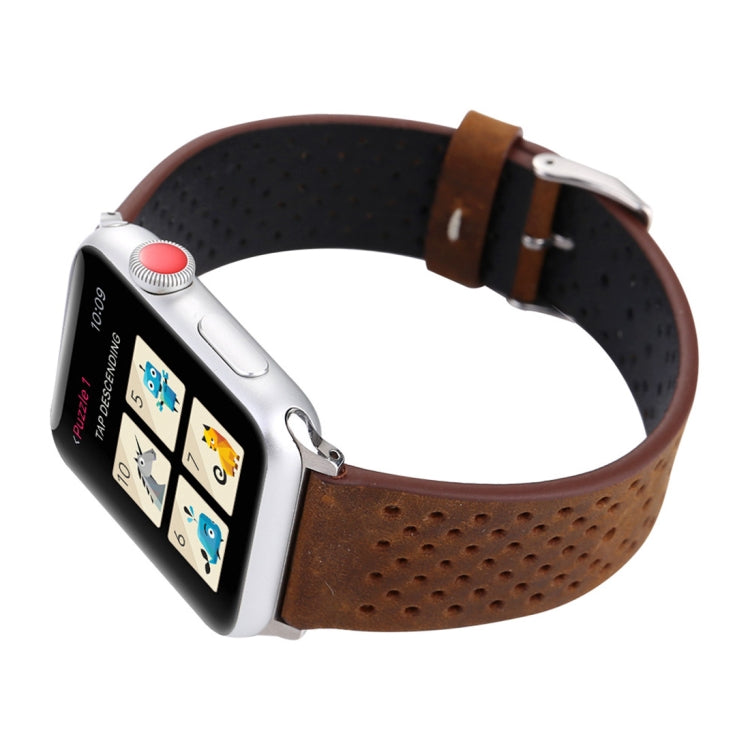 For Apple Watch Ultra 49mm&Watch Ultra 2 49mm / Series 10 46mm / 9&8&7 45mm / SE 3&SE 2&6&SE&5&4 44mm / 3&2&1 42mm Simple Fashion Genuine Leather Hole Pattern Watch Band