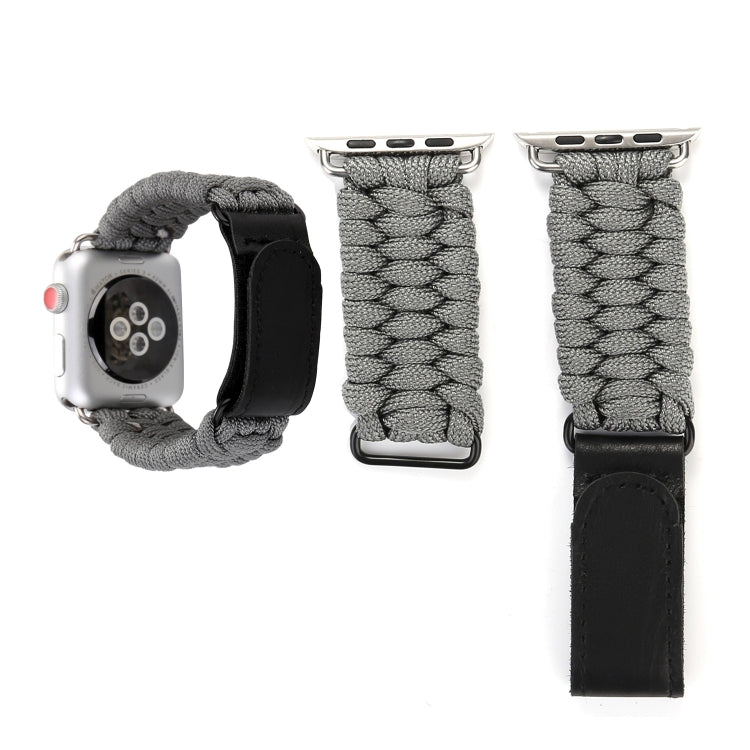 Magic Paste Genuine Leather Umbrella Rope Nylon Wrist Watch Band with and Stainless Steel Buckle for Apple Watch Series 10 42mm / 9&8&7 41mm / SE 3&SE 2&6&SE&5&4 40mm / 3&2&1 38mm
