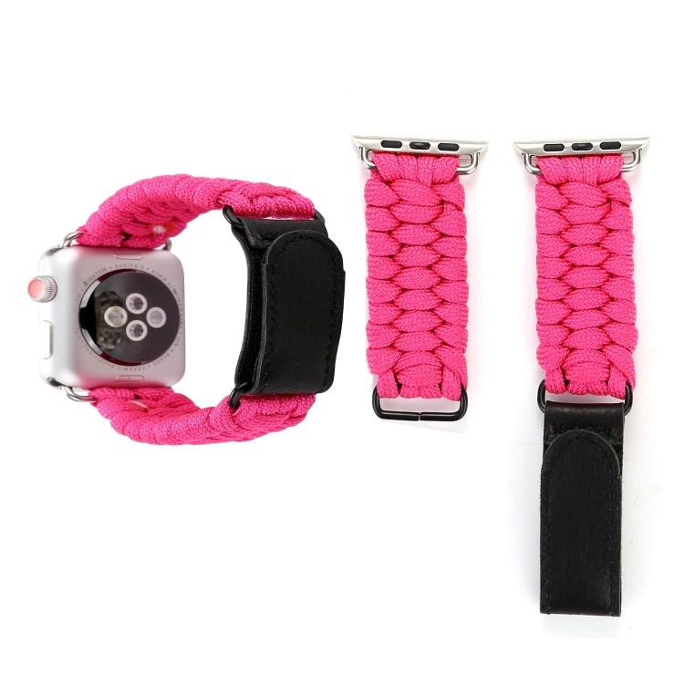 Magic Paste Genuine Leather Umbrella Rope Nylon Wrist Watch Band with and Stainless Steel Buckle for Apple Watch Series 10 42mm / 9&8&7 41mm / SE 3&SE 2&6&SE&5&4 40mm / 3&2&1 38mm