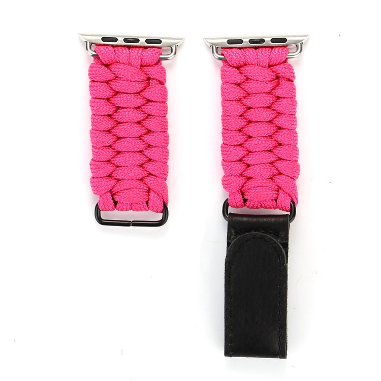 Magic Paste Genuine Leather Umbrella Rope Nylon Wrist Watch Band with and Stainless Steel Buckle for Apple Watch Series 10 42mm / 9&8&7 41mm / SE 3&SE 2&6&SE&5&4 40mm / 3&2&1 38mm