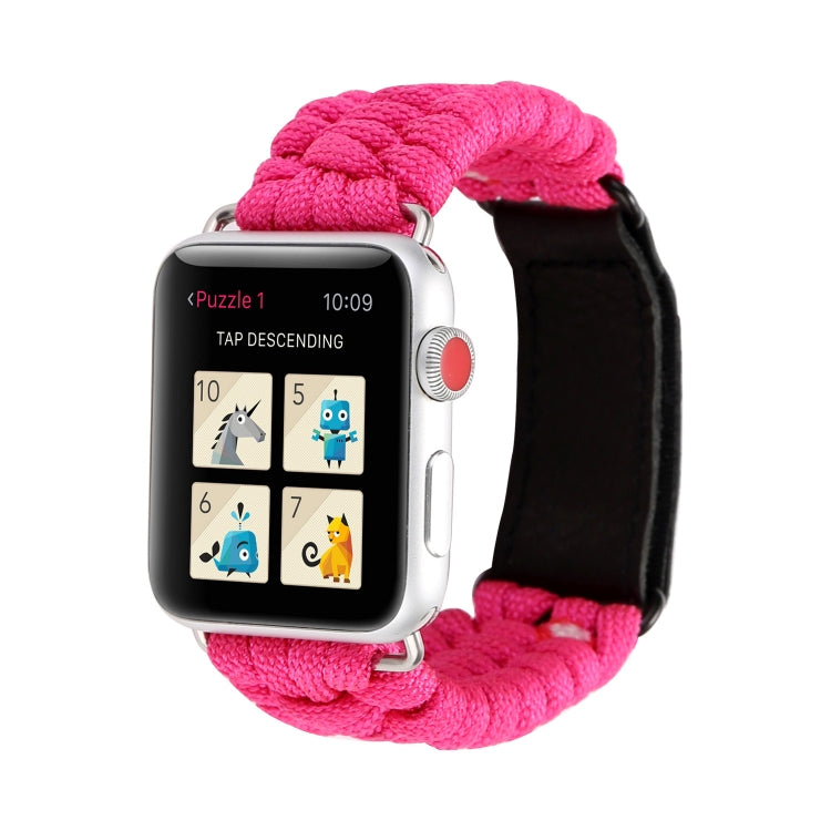 Magic Paste Genuine Leather Umbrella Rope Nylon Wrist Watch Band with and Stainless Steel Buckle for Apple Watch Series 10 42mm / 9&8&7 41mm / SE 3&SE 2&6&SE&5&4 40mm / 3&2&1 38mm