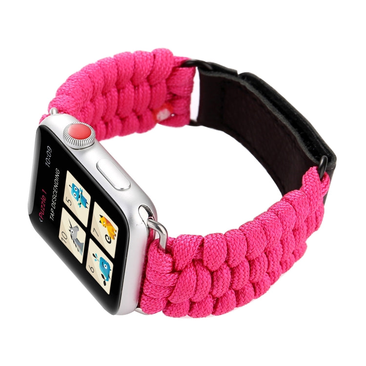 Magic Paste Genuine Leather Umbrella Rope Nylon Wrist Watch Band with and Stainless Steel Buckle for Apple Watch Series 10 42mm / 9&8&7 41mm / SE 3&SE 2&6&SE&5&4 40mm / 3&2&1 38mm