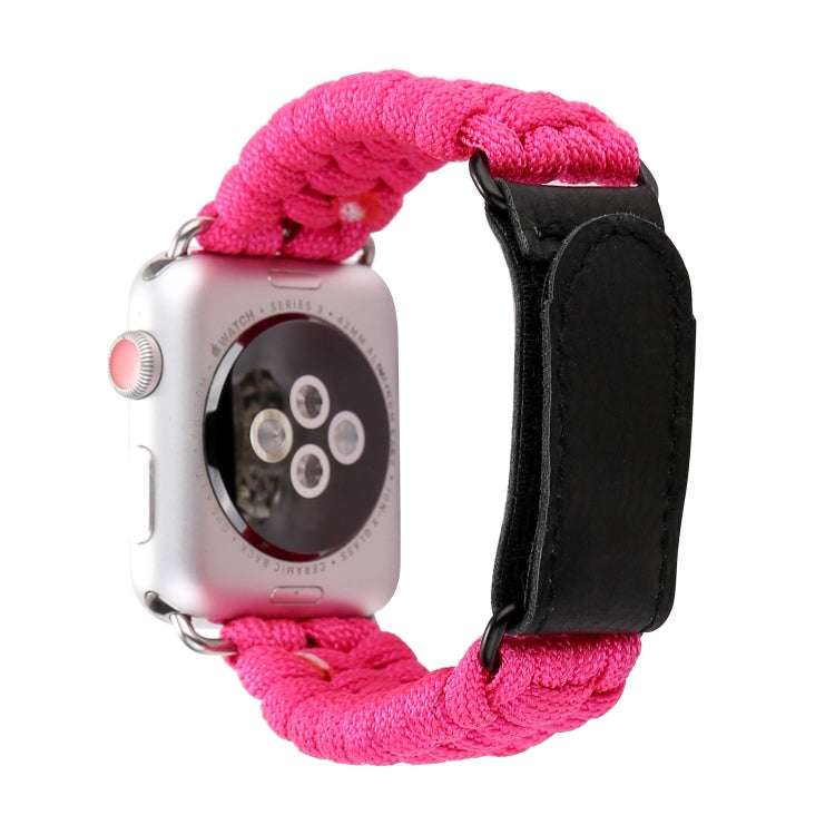 Magic Paste Genuine Leather Umbrella Rope Nylon Wrist Watch Band with and Stainless Steel Buckle for Apple Watch Series 10 42mm / 9&8&7 41mm / SE 3&SE 2&6&SE&5&4 40mm / 3&2&1 38mm