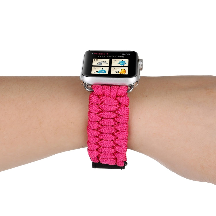 Magic Paste Genuine Leather Umbrella Rope Nylon Wrist Watch Band with and Stainless Steel Buckle for Apple Watch Series 10 42mm / 9&8&7 41mm / SE 3&SE 2&6&SE&5&4 40mm / 3&2&1 38mm
