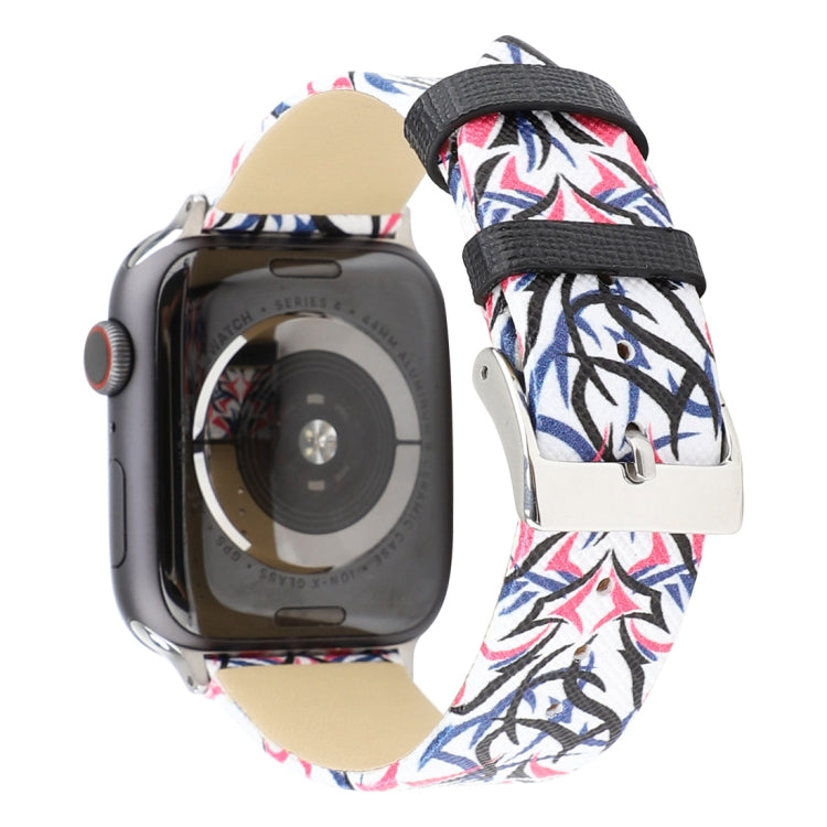 Thorns Printing Genuine Leather Watch Band for Apple Watch Ultra 49mm&Watch Ultra 2 49mm / Series 10 46mm / 9&8&7 45mm / SE 3&SE 2&6&SE&5&4 44mm / 3&2&1 42mm