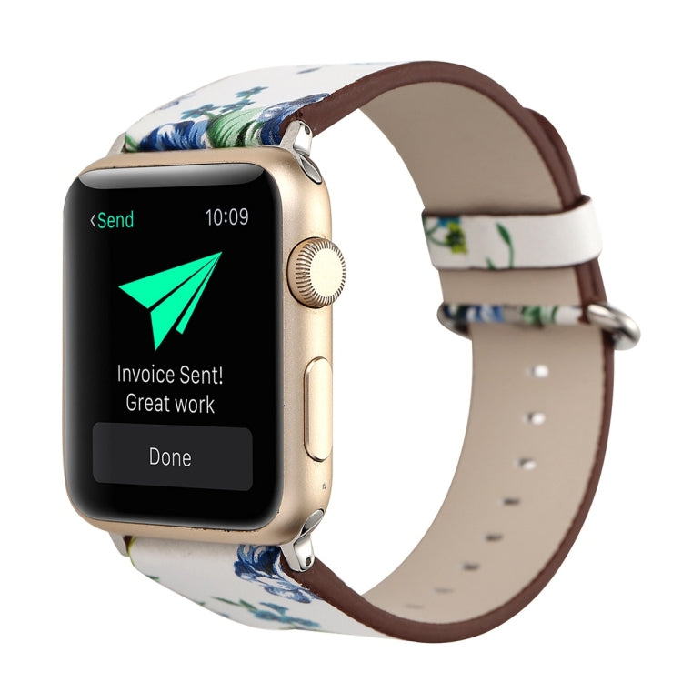 For Apple Watch Ultra 49mm&Watch Ultra 2 49mm / Series 10 46mm / 9&8&7 45mm / SE 3&SE 2&6&SE&5&4 44mm / 3&2&1 42mm Fashion Pastoralism Style Little Floral Pattern Women Watch Leather Watch Band