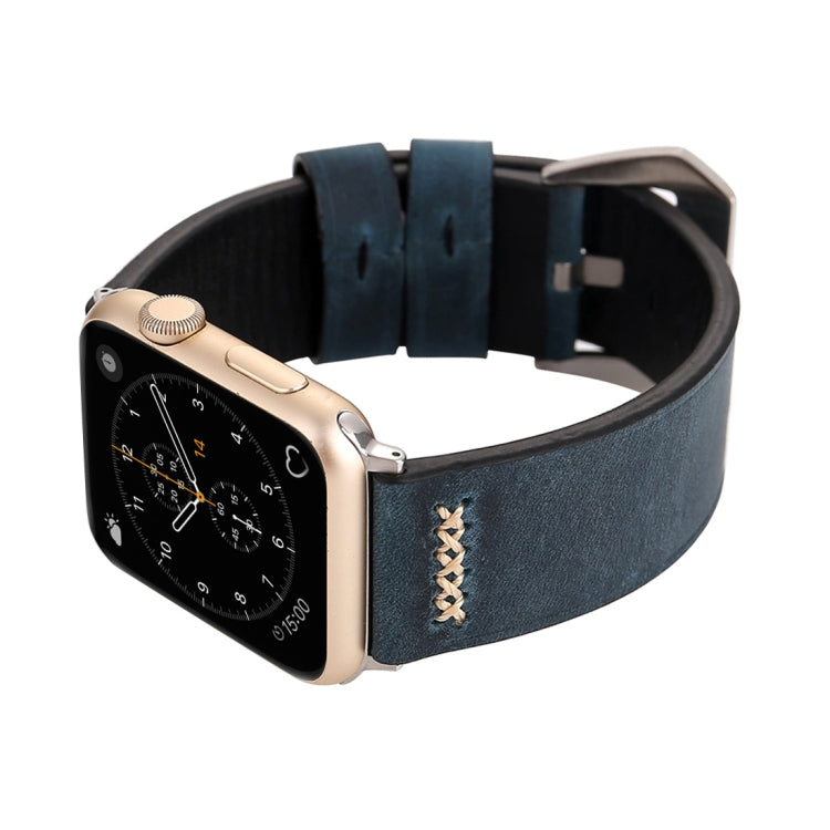For Apple Watch Ultra 49mm&Watch Ultra 2 49mm / Series 10 46mm / 9&8&7 45mm / SE 3&SE 2&6&SE&5&4 44mm / 3&2&1 42mm Retro XX Line Pattern Genuine Leather Wrist Watch Band
