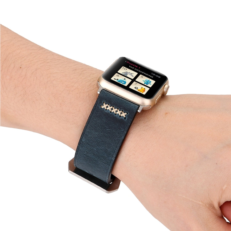 For Apple Watch Ultra 49mm&Watch Ultra 2 49mm / Series 10 46mm / 9&8&7 45mm / SE 3&SE 2&6&SE&5&4 44mm / 3&2&1 42mm Retro XX Line Pattern Genuine Leather Wrist Watch Band