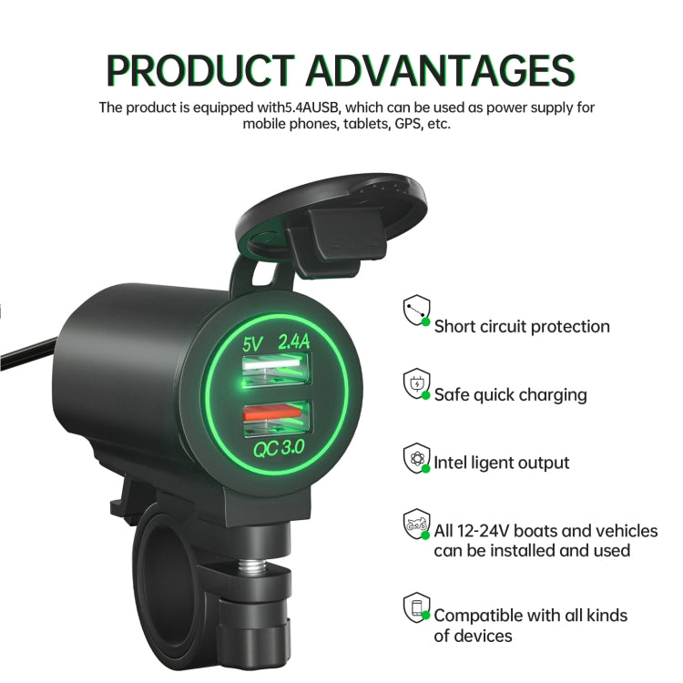 ZH-723F5 Car / Motorcycle QC3.0 Cell Phone Fast Charging Dual USB Car Charger