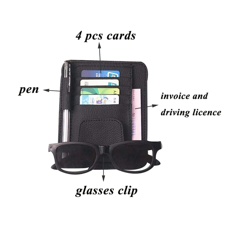 Multifunctional Car Litchi Pattern Glasses Holder Sun Visor Bill Holder