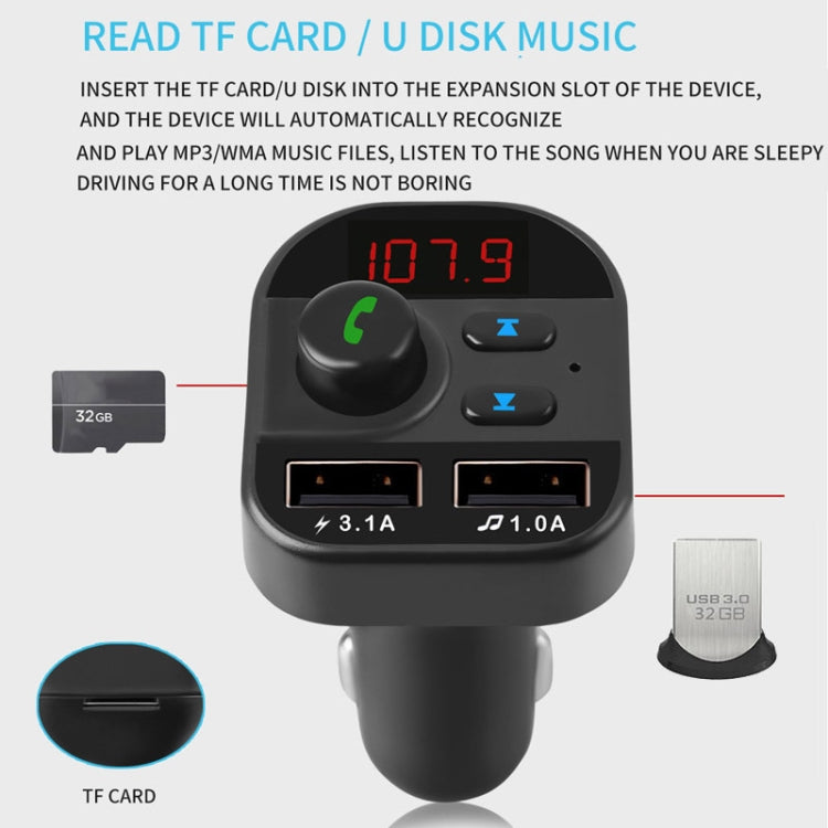 805E Dual USB Charging Bluetooth FM Transmitter MP3 Music Player Car Kit, Support Hands-Free Call & Read TF Card / U Disk Music