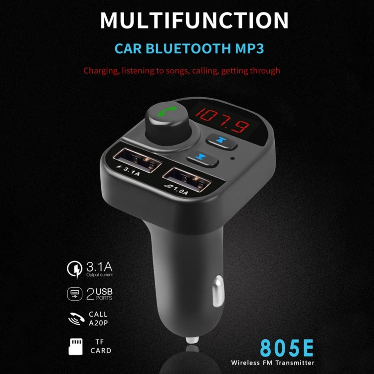 805E Dual USB Charging Bluetooth FM Transmitter MP3 Music Player Car Kit, Support Hands-Free Call & Read TF Card / U Disk Music