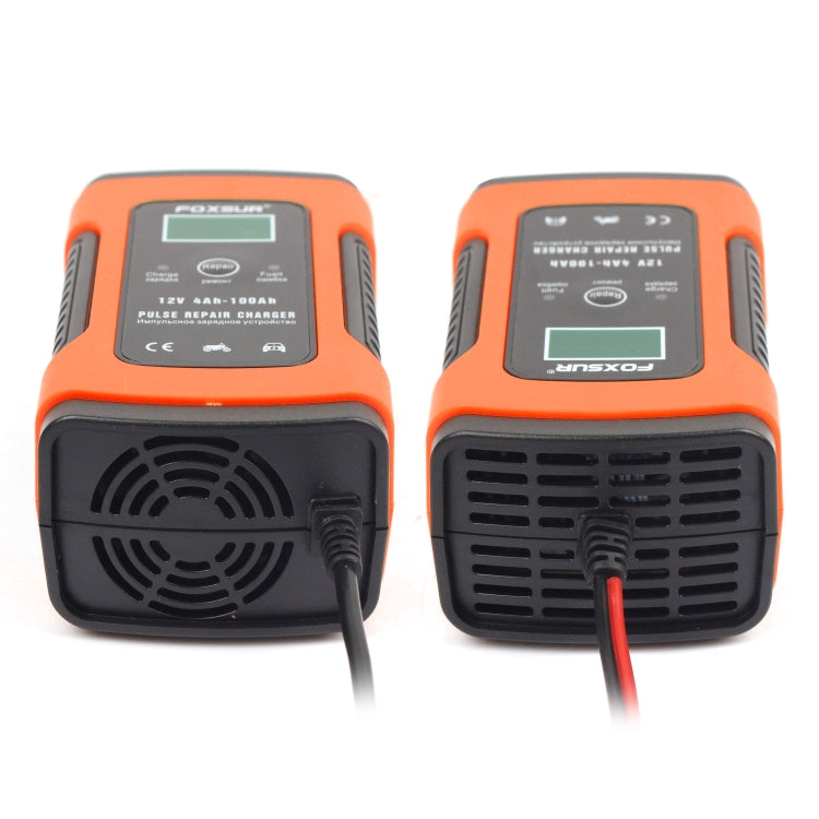 FOXSUR 12V 6A Intelligent Universal Battery Charger for Car Motorcycle, Length: 55cm, US Plug