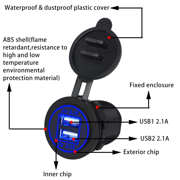 Universal Car Charger 2 Port Power Socket Power Dual USB Charger 5V 4.2A IP66 with Aperture