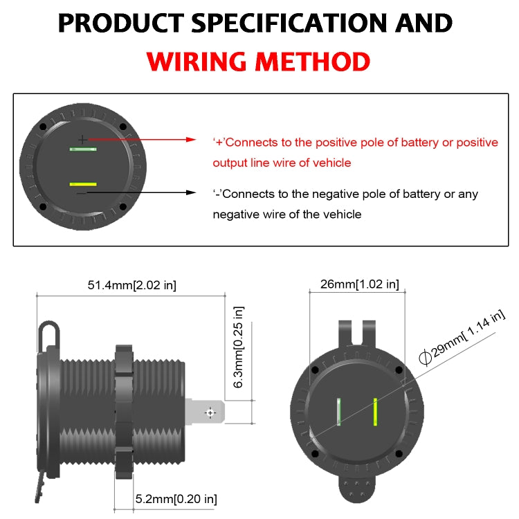 Universal Car QC3.0 Dual Port USB Charger Power Outlet Adapter 5V 2.4A IP66 with 60cm Cable
