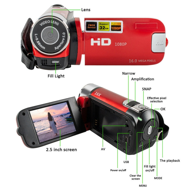 16X Digital Zoom HD 16 Million Pixel Home Travel DV Camera, EU Plug