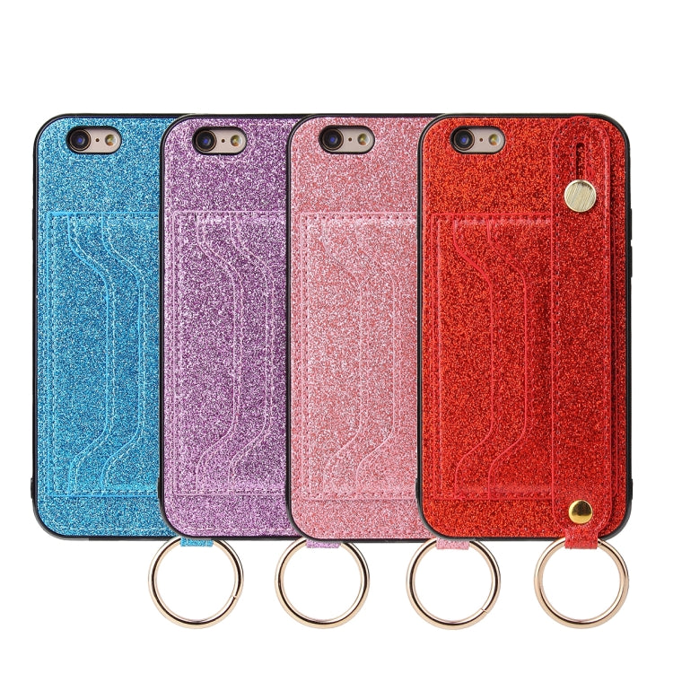 Glitter Powder PU+TPU Shockproof Protective Case with Holder & Card Slots & Wrist Strap
