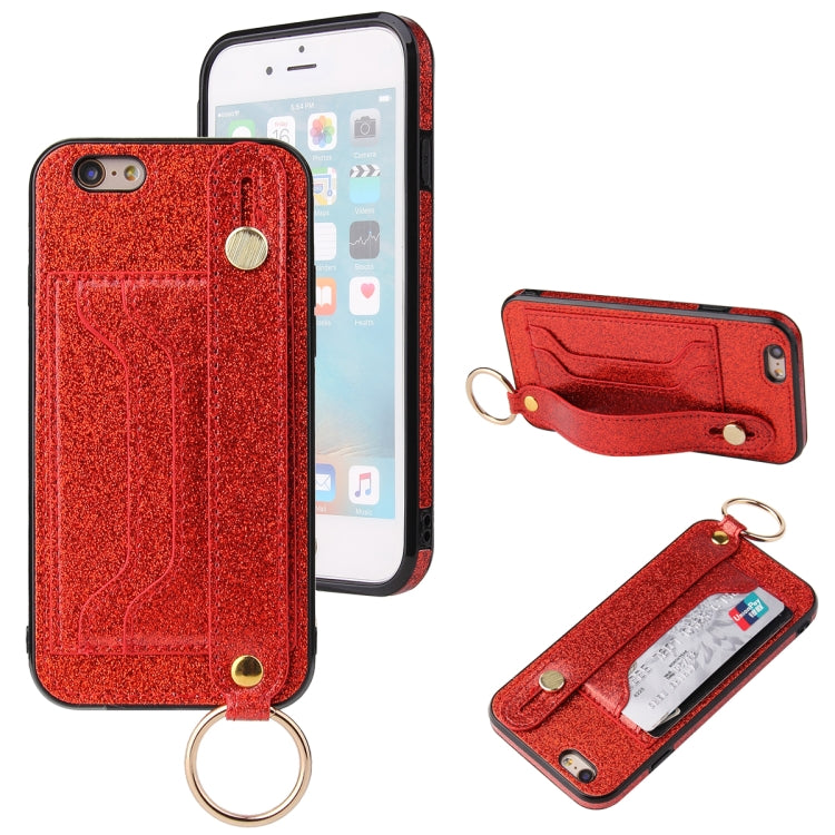 Glitter Powder PU+TPU Shockproof Protective Case with Holder & Card Slots & Wrist Strap