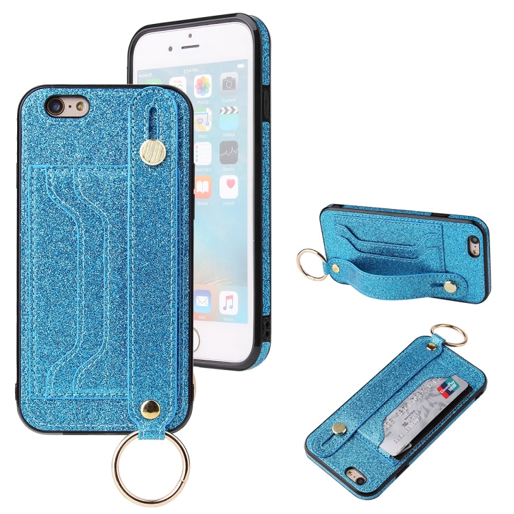 Glitter Powder PU+TPU Shockproof Protective Case with Holder & Card Slots & Wrist Strap