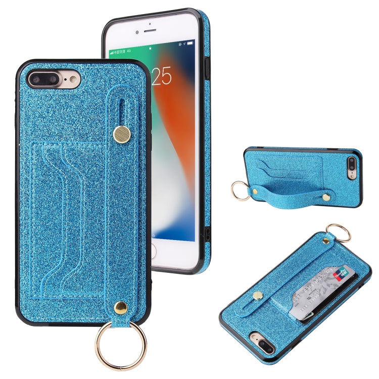 Glitter Powder PU+TPU Shockproof Protective Case with Holder & Card Slots & Wrist Strap