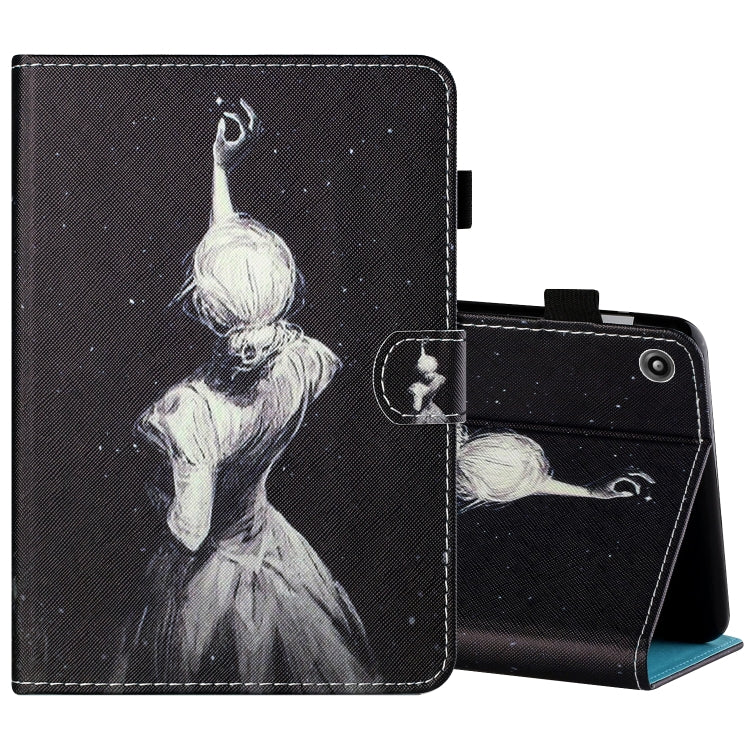 Sewing Thread Horizontal Painted Flat Leather Case with Pen Cover & Anti Skid Strip & Card Slot & Holder
