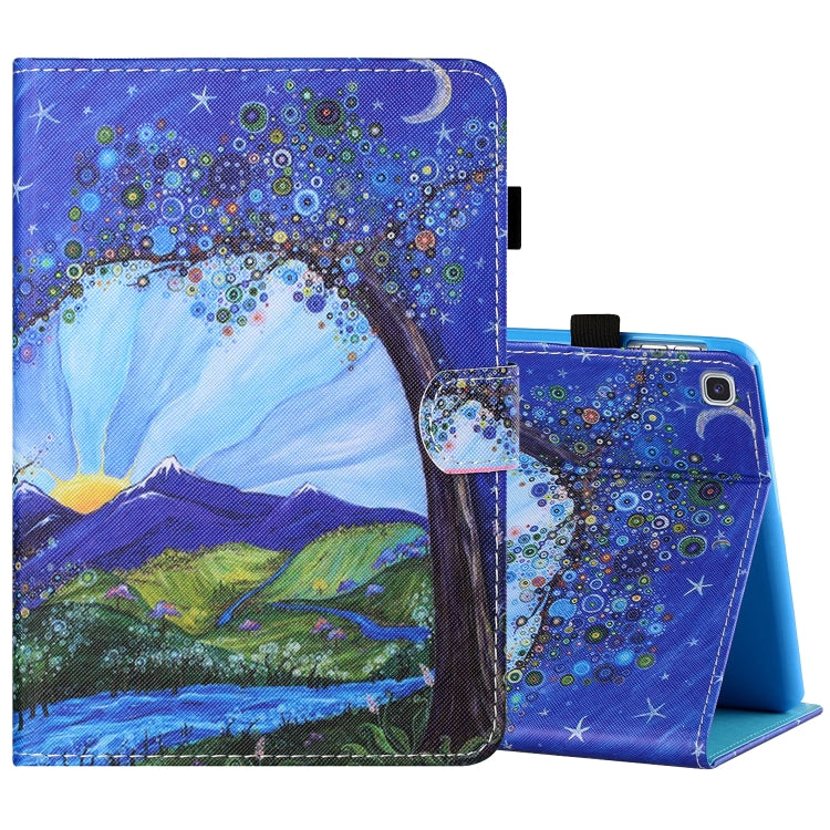 Sewing Thread Horizontal Painted Flat Leather Case with Pen Cover & Anti Skid Strip & Card Slot & Holder