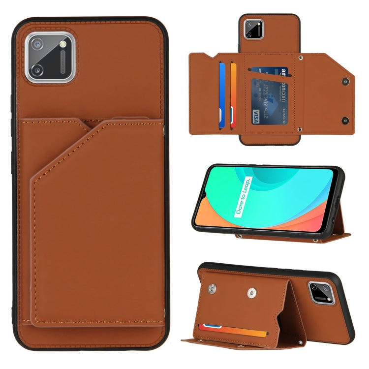 Skin Feel PU + TPU + PC Back Cover Shockproof Case with Card Slots & Holder & Photo Frame