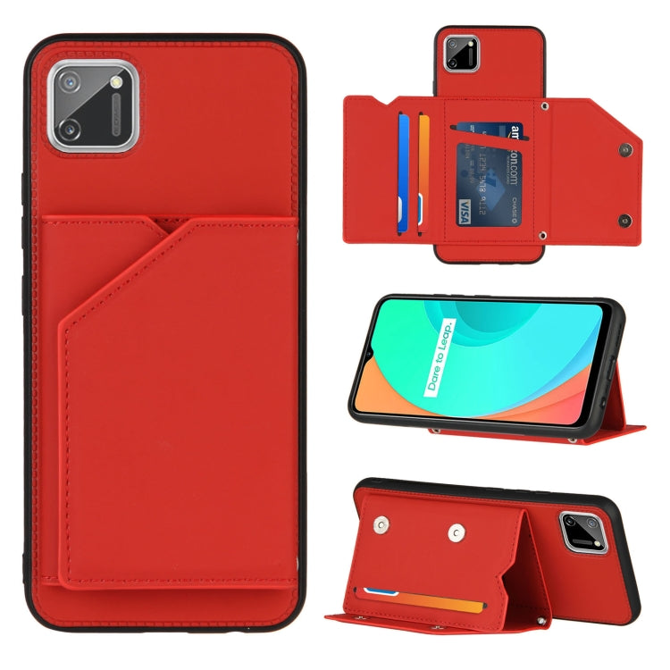 Skin Feel PU + TPU + PC Back Cover Shockproof Case with Card Slots & Holder & Photo Frame