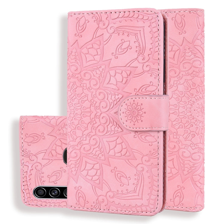 Calf Pattern Mandala Double Folding Design Embossed Leather Case with Wallet & Holder & Card Slots