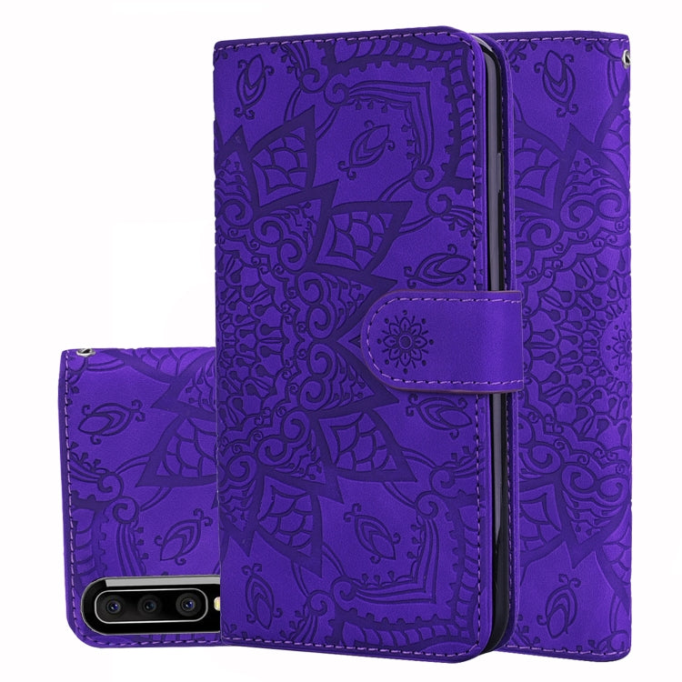 Calf Pattern Mandala Double Folding Design Embossed Leather Case with Wallet & Holder & Card Slots