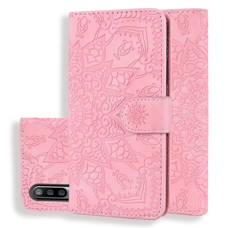 Calf Pattern Mandala Double Folding Design Embossed Leather Case with Wallet & Holder & Card Slots